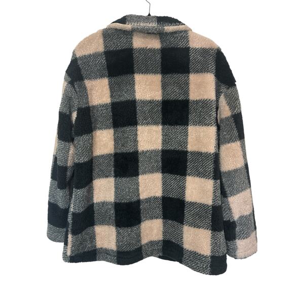 SHEIN Buffalo Plaid Teddy Coat Black/Pink--Size L--EUC - Picture 3 of 4